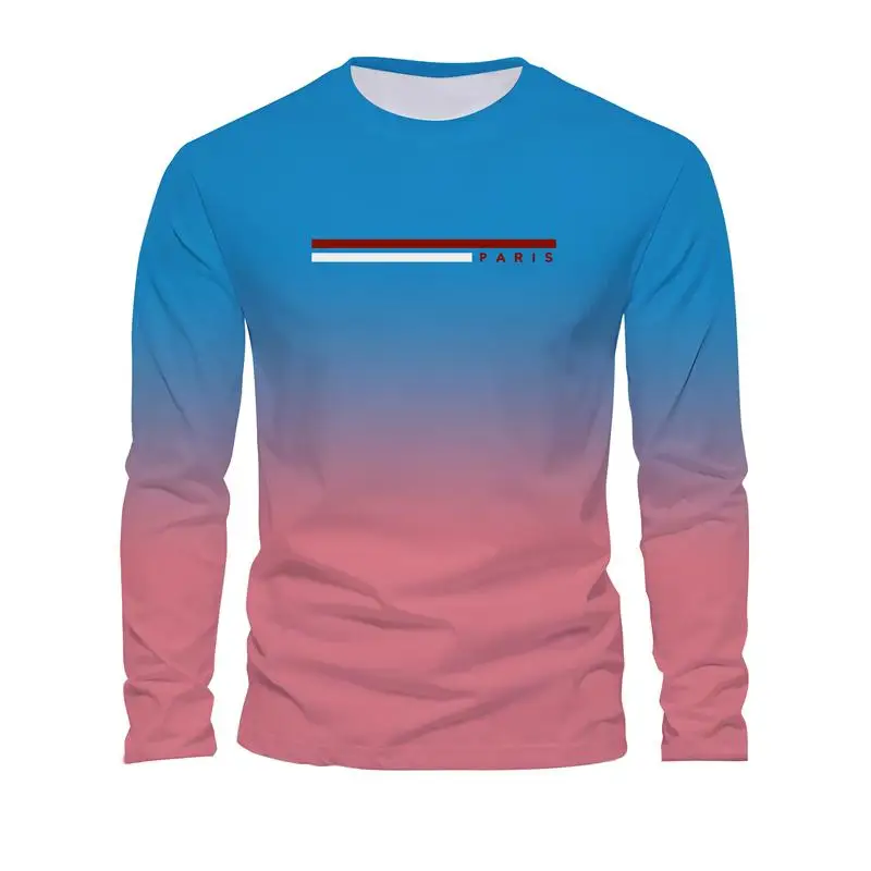 باريس الأصلي الرجال فضفاضة طويلة الأكمام تي شيرت مطبوع موضة crewneck تي شيرت غير رسمي الراحة اليومية الرجال الربيع والخريف