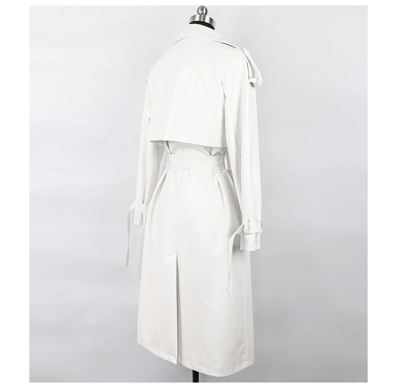 Mauroicardi Spring Autumn Black Long Soft Pu Leather Trench Coat for Women Sashes Loose Casual White Waterproof Overcoat 2025
