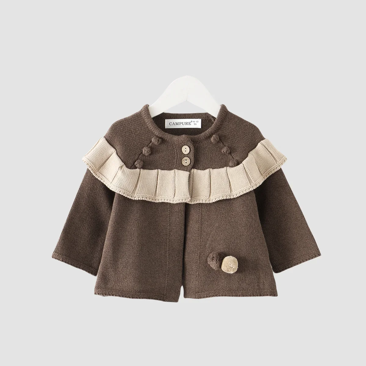 

2025 Autumn Girls Ruffle Cardigan Earth Tone Cotton Knitted Sweater Coat 0-4Y Children Fashion Clothing