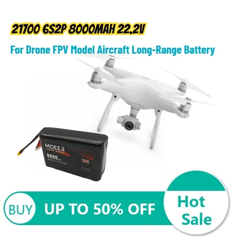21700 6S2P 8000mAh 22.2V High-Rate Lithium Battery for Drone FPV Model Aircraft Long-Range Battery Rechargeable Battery