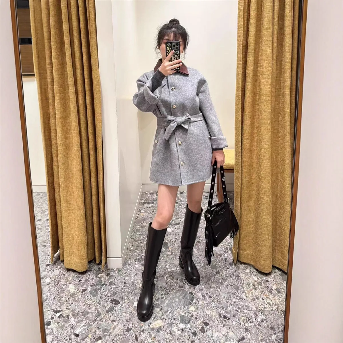 

【Gift Free】 French Niche 2025 Fall Winter New Wool-Blend Detachable Collar Handmade Double-Faced Tie-Waist Coat Jacket