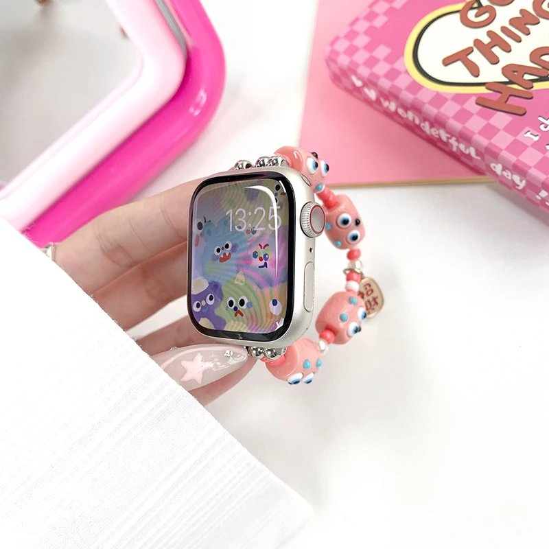 Cartoon Monster Strap for Apple Watch Band 44mm 45mm 49mm 40 38 42 Stylish Resin Elastic Bracelet for IWatch Series 9 7 6 SE 5 3