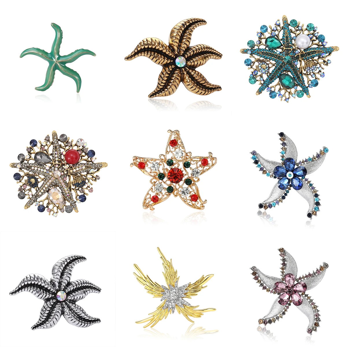 Shining Rhinestone Starfish Brooches for Women Unisex Animal Pins Multi-color Available Casual Party Accessories Gifts