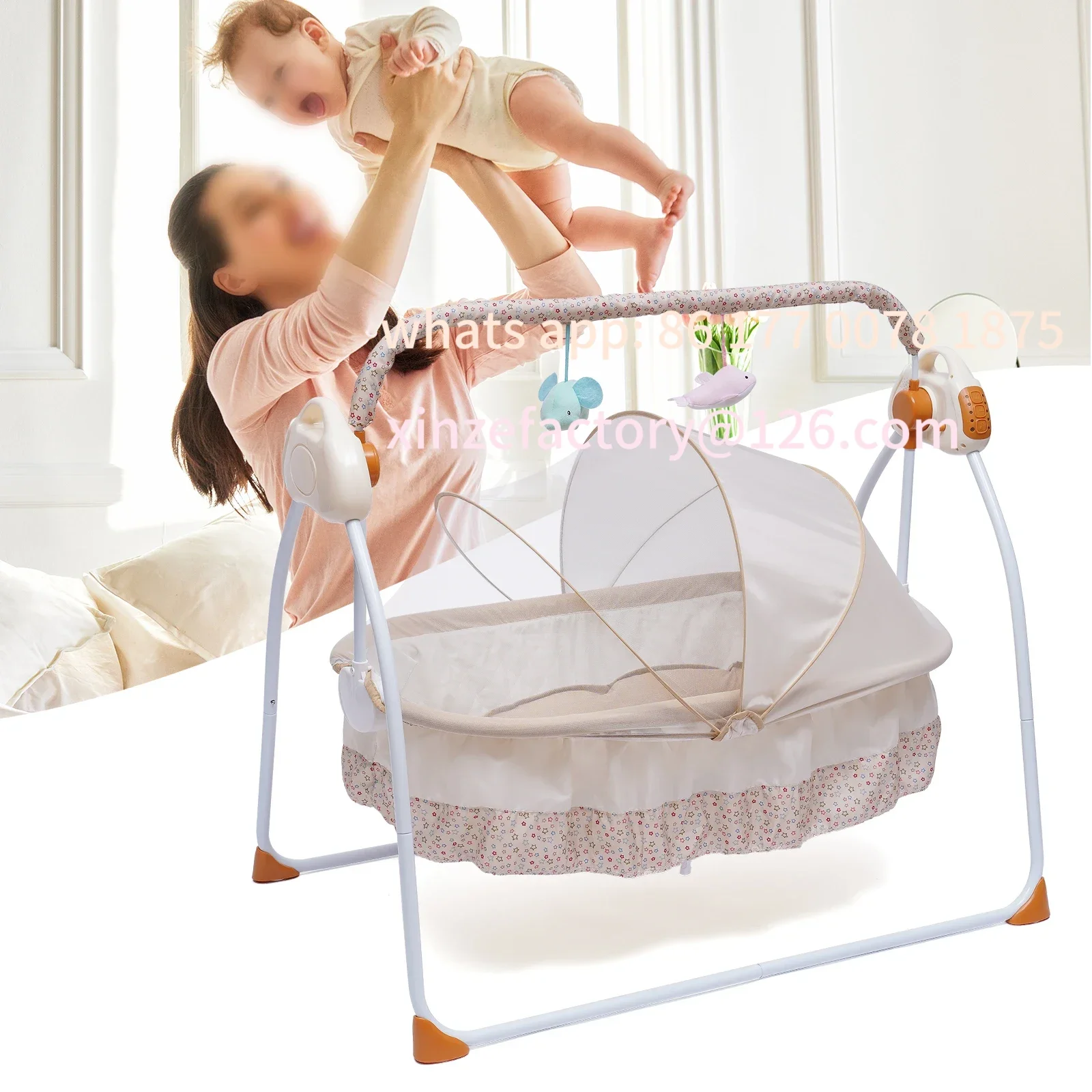 Customizable Electric Baby Cradle, Baby Bed, Folding and Soothing, Automatic Swinging, Newborn Bed