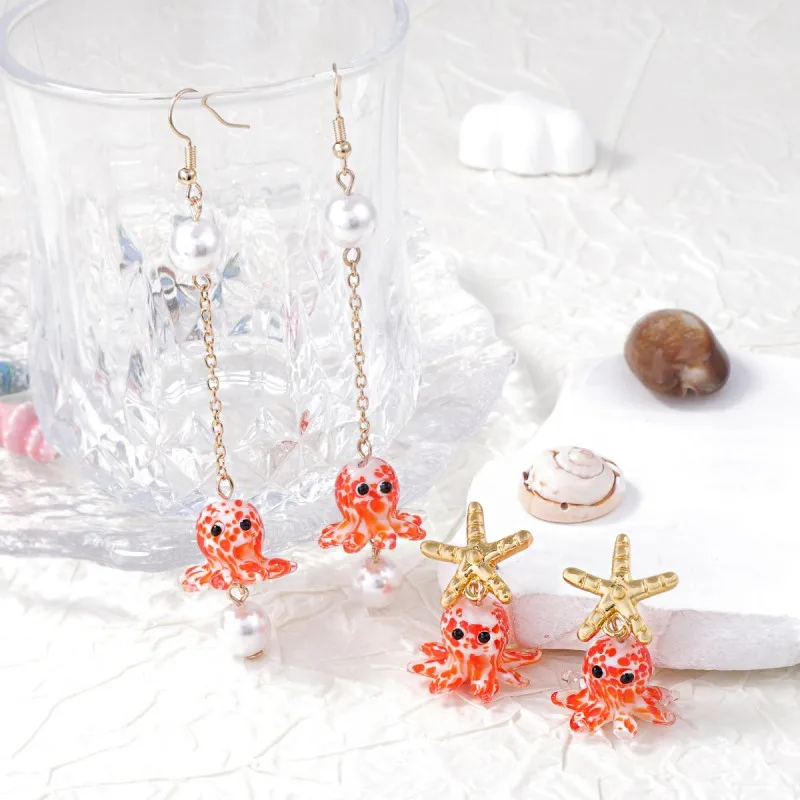 Cute Octopus Earrings Creative Glass Octopus Long Drop Earrings Unqiue Marine Series Design Earrings Wholesale Custom Packaging