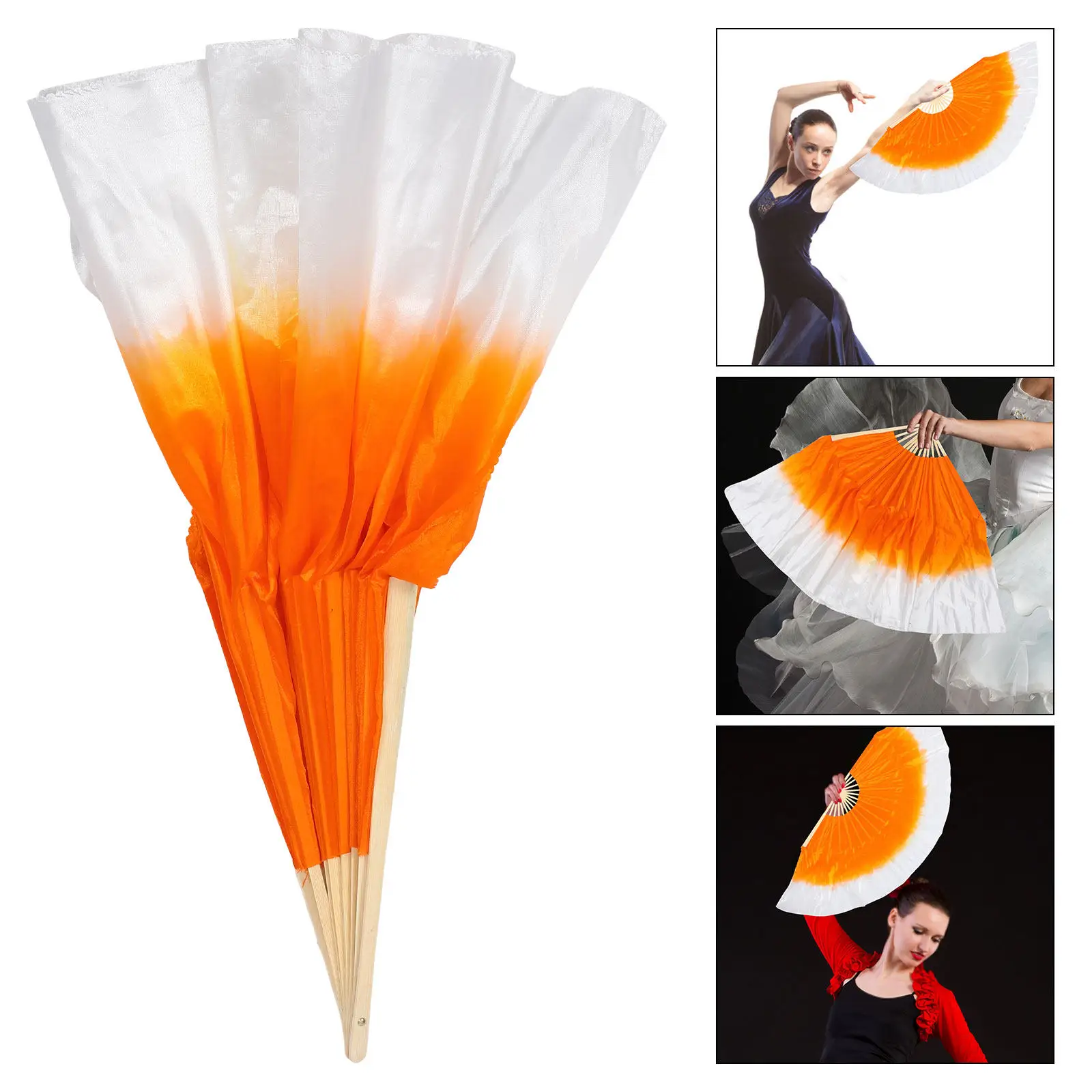 

Colorful Folding Fan for Dance Practice Performance Hand Crafted Wood and Chemical Fiber Material Long Length Convenient