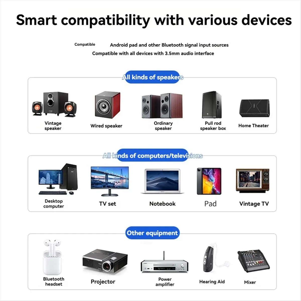 

AU3401 3.5mm Audio Adapter Switcher Laptop Tablet Remote Control Bluetooth-Compatible Receiver Switch Box Converter-BCBW