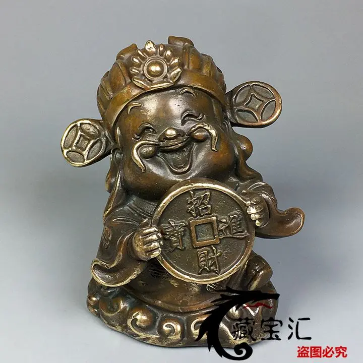 Solid Copper Five Wealth Gods Statue Antique Rural Collection Fengshui Home Decor