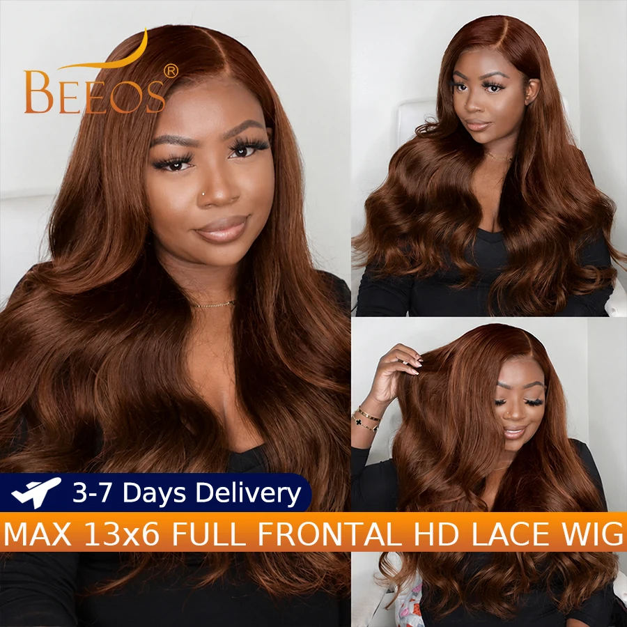 Chestnut Brown Ultra Fitted 13x6 Real HD Lace Frontal Human Hair Wigs Body Wave Human Hair Colored Deep Part Pre Plucked Remy