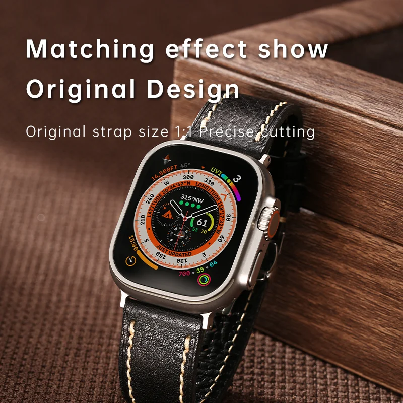 2023New Apple Watch Strap Ultra 2 49mm Series 9 8 7 6 SE 45mm 44mm 41mm 40mm Vegetable Calf Leather Bands For Apple Watch