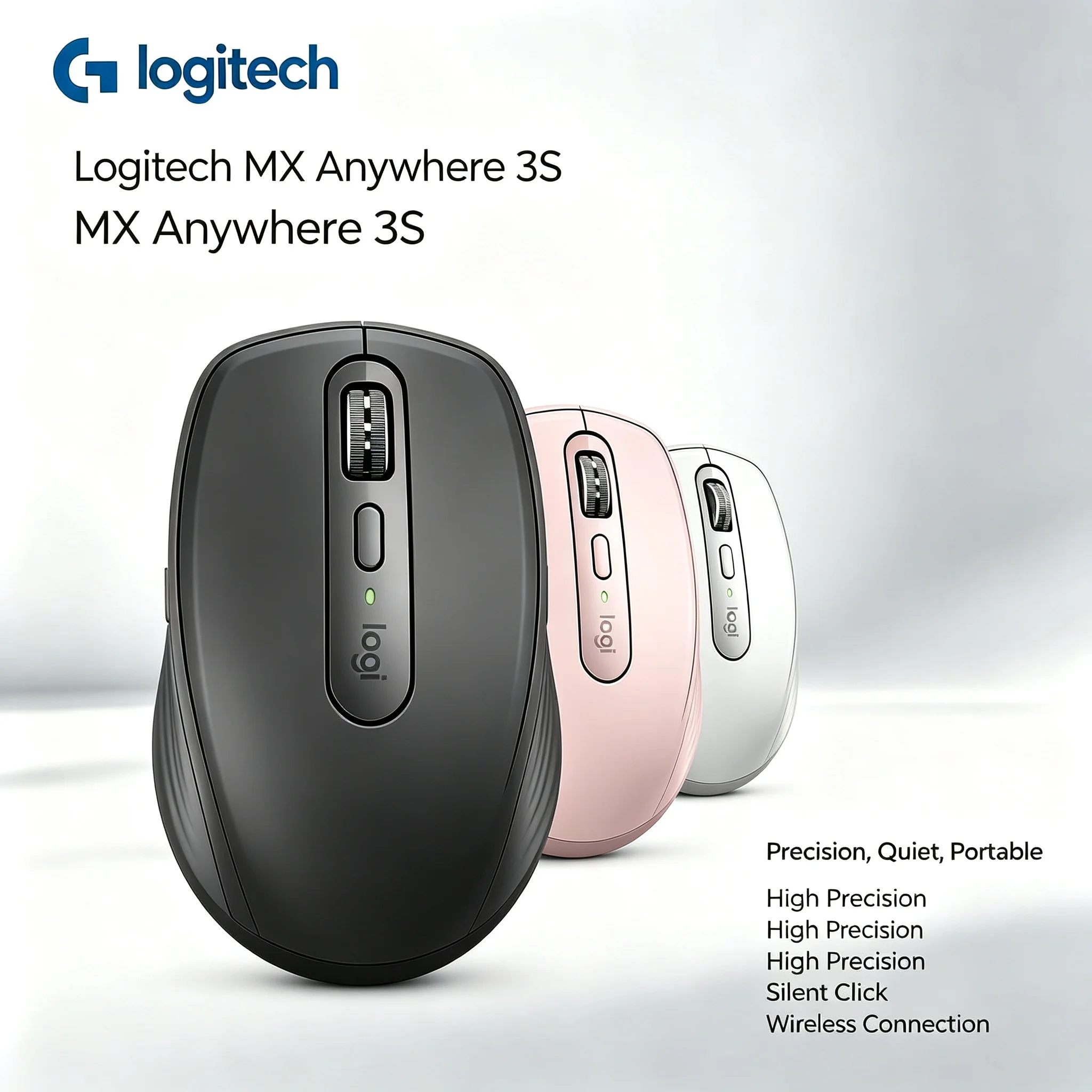 Logitech MX Anywhere 3S Wireless Rechargeable Mice, Silent Click, Easy Switch Between 3 Devices