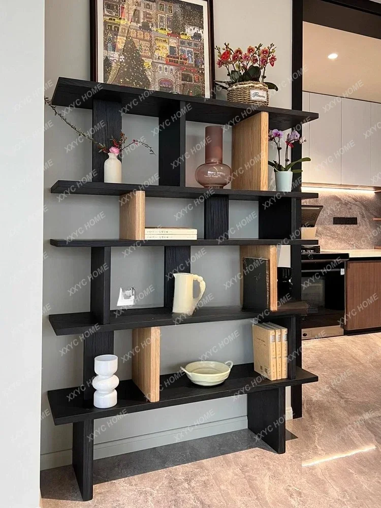 Creative solid wood bookshelf art against the wall lattice porch shelf