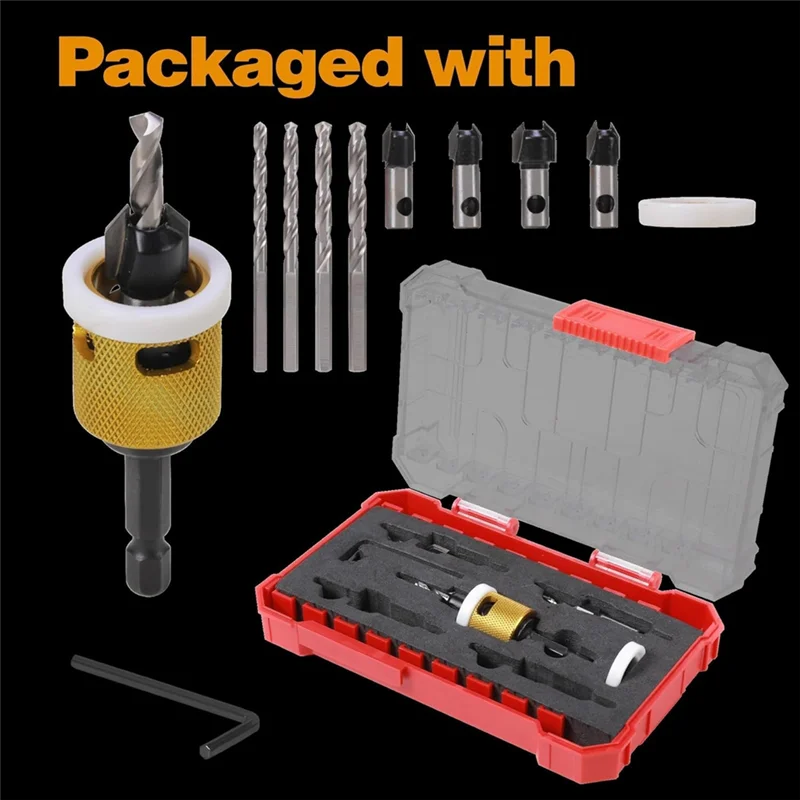 

B-T Tipped Countersink Drill Bits Set With Low Friction Depth Stop, 1/4In Quick Change Countersink Drill For Wood, Plastic
