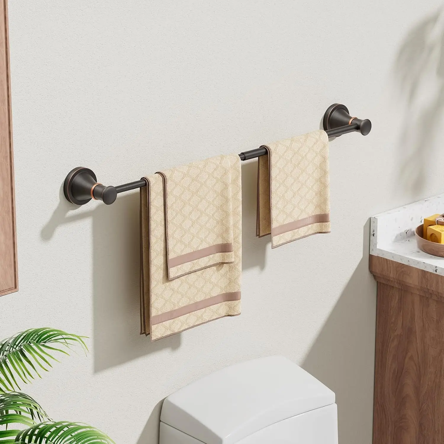 Adjustable 16-26 inch Bronze Towel Bar, Wall Mounted Stainless Steel Towel Rack for Bathroom, Rustproof Heavy Duty Hardware