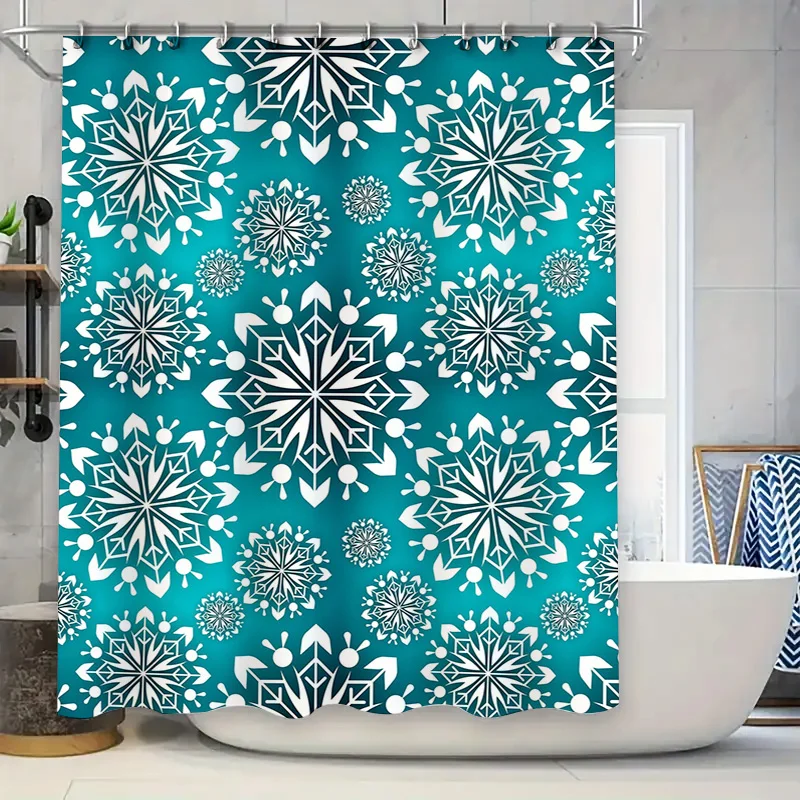 

Snowflake Pattern Shower Curtain Extra Long Waterproof Fabric for Bathrooms Decor in Blue White Color 72 inches x 84 inches (183