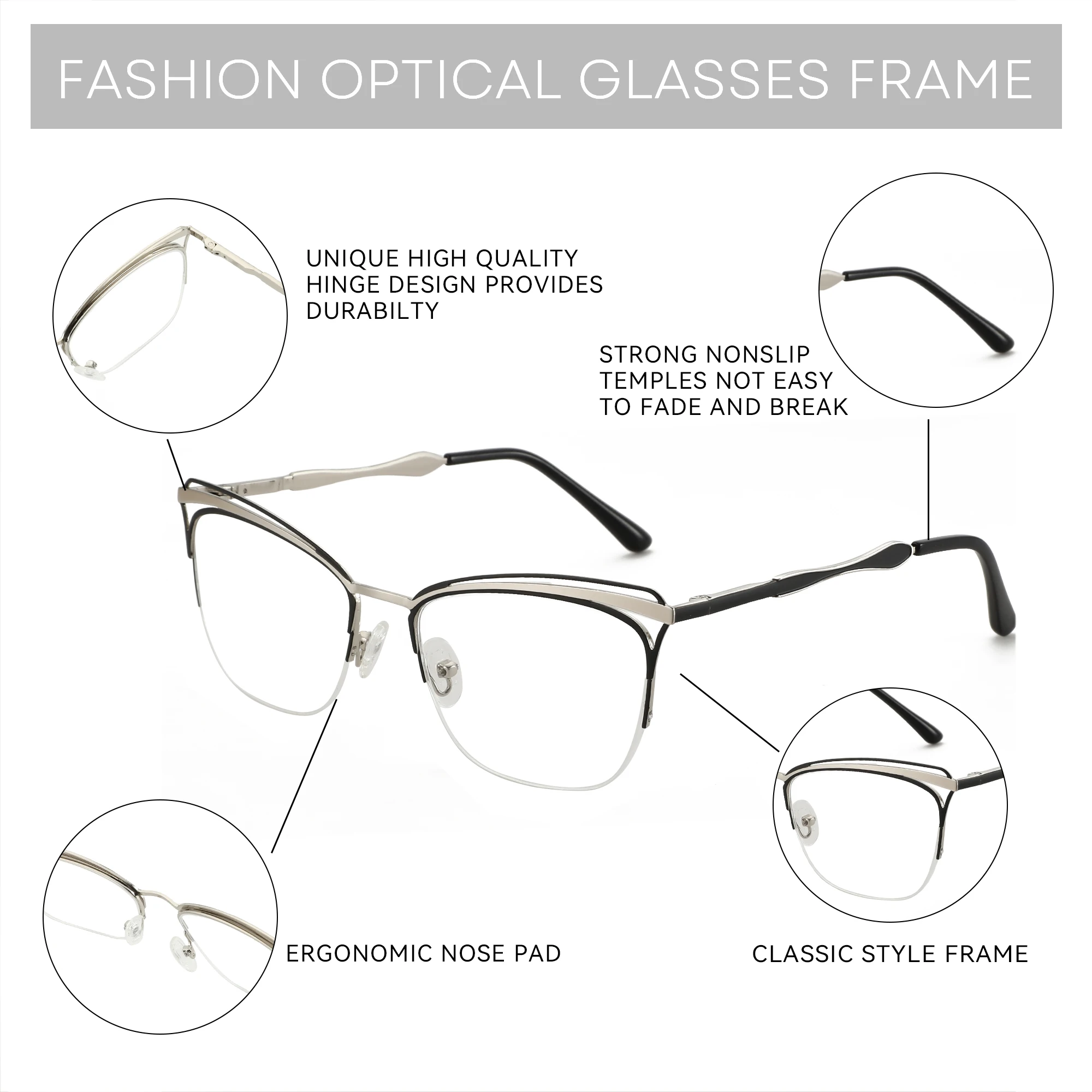 ZENOTTIC Fashion Cat Eye Optical Glasses Frame Women High-quality Metal Eyewear Butterfly Non-Prescription Eyeglasses H3003