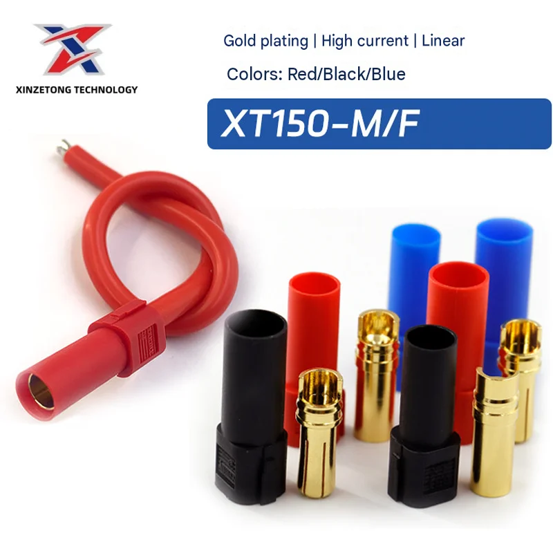 Amass XT150-M/F Genuine Gold-Plated Connectors (120A High Current) – Red/Black/Blue 6mm Banana Plugs