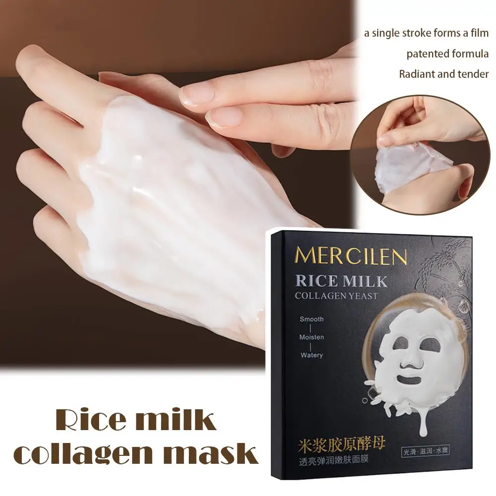 Rice Milk Collagen Yeast Mask 10pcs Collagen,Peel-Off Brightening & Firming Hydrating Skincare For Soft Glowing Skin
