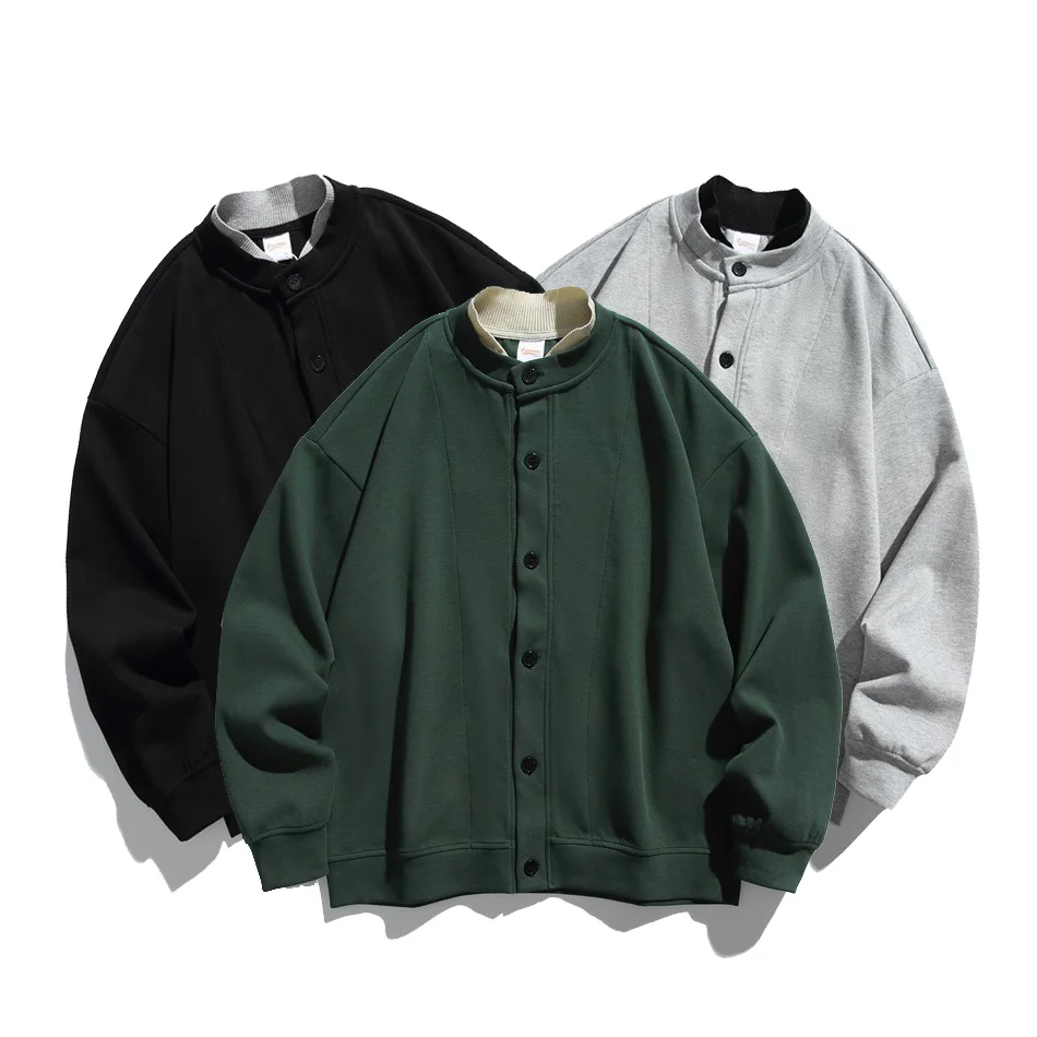 

College Fashion Boys Casual Loose Stand Collar Cardigan Coat Sweatshirts Men Streetwear Sport Sweatshirt Jacket