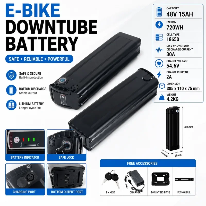 for Silverfish 36V 48V Lithium Battery 10Ah 12Ah 20Ah Bottom Mount 4 Pin Output Electric Bike E-bike Scooter Power Pack