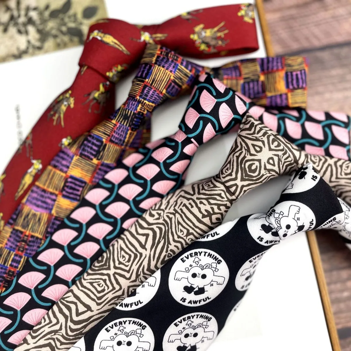 9cm Width Creative Printed Neckties For Adult Cartoon Horse Colorful Neck Tie Retro Italian Style Cravat Women Shirt Accessories