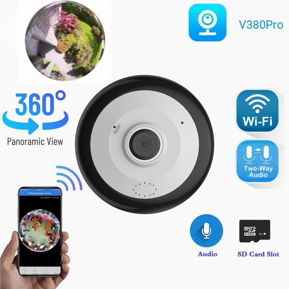V380 Pro 1080P Panoramic WIFI 360 Degree Cam Indoor Smart Home Two Ways Fisheye Lens Security Protection MINI Wireless Camera