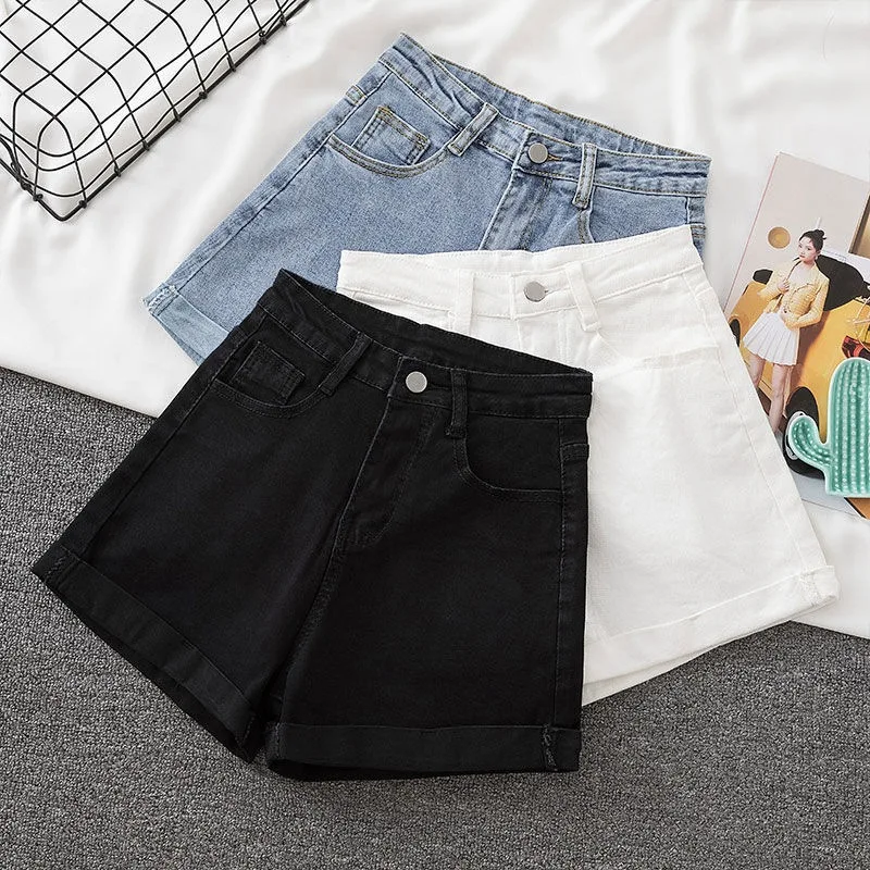 High Waist Distressed Denim Shorts Women Summer 2024 New Wide Leg A-Line Hot Pants Versatile Three-Quarter Length INS Cotton ...