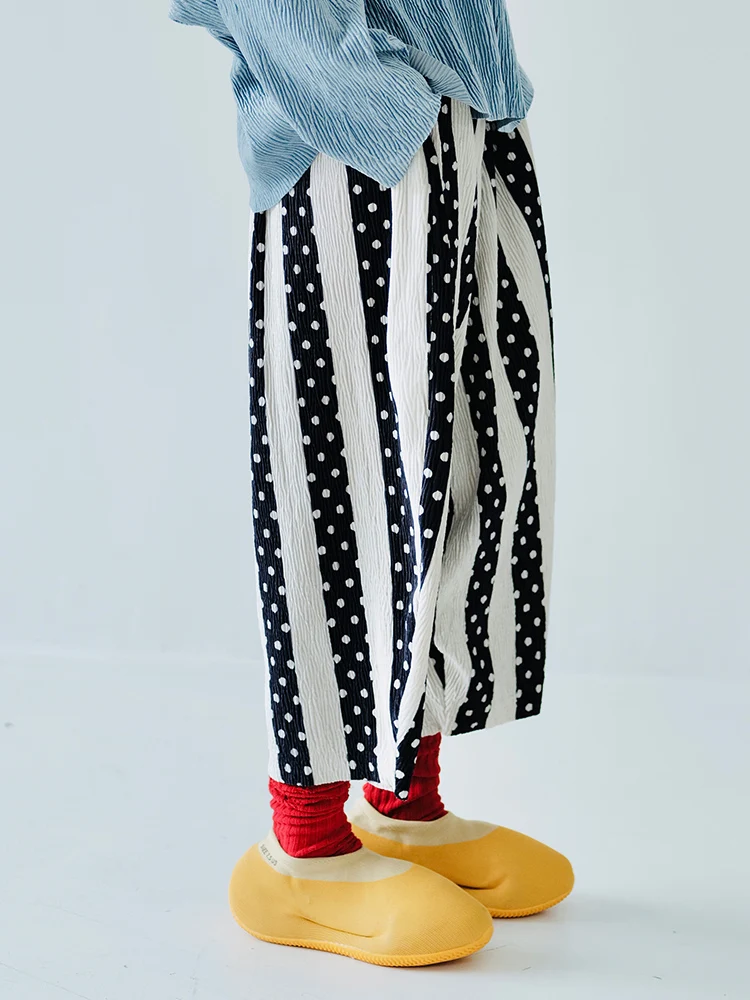 Ima kokonis originales Design Polka-Dot-Streifen elastische Taille weites Bein Hose für Frauen lässig lose und einfache Rettich Hose 223832