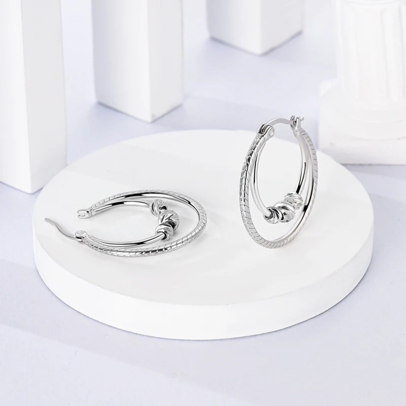 925 Sterling Silver Earrings Women Snake Bone Double Ring Chevron Small Ball Hoop Earring For Anniversary Wedding Jewelry Gifts
