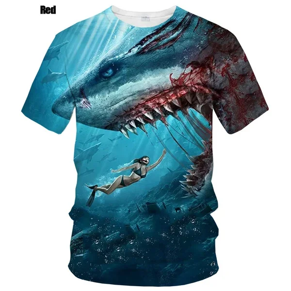 New Summer Fashion Slim T-shirt 3D Printing T-shirt 3D Shark Men\'s/women\'s  Short-sleeved Casual Round Neck Top Men\'s Clothing