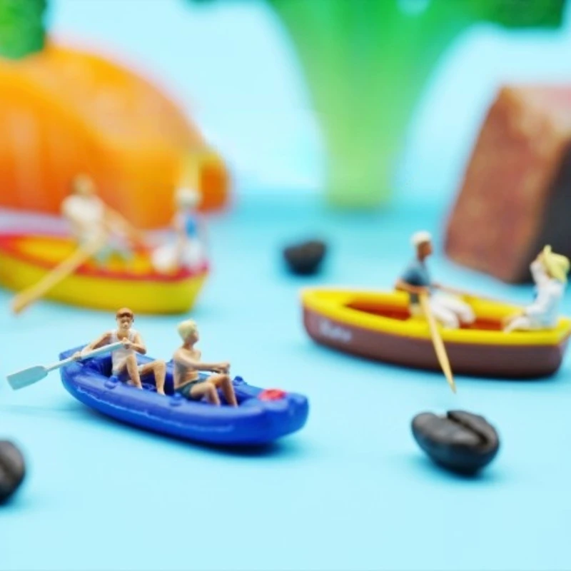 로잉 고무 보트 앵글러 1/87 미니어처 액션 피규어 모델 미니어처 매크로 장면 미니 소품 수족관 장식 피규어 장난감