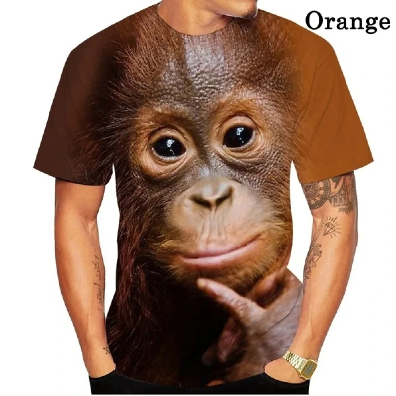 Funny Orangutan Monkey Graphic T shirt For Men 3D Animal Gorilla Print T-shirt Summer Hip-hop Trend Personality Short Sleeve Top