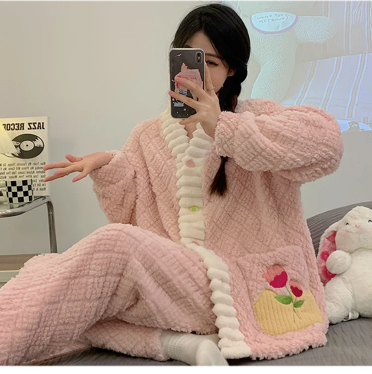 

Pajama Sets Home Suit For Women Wool Blend Cable Knit Sleep Set Winter Weight Warm Cozy Crew Neck Long Sleeve Full Length Pants
