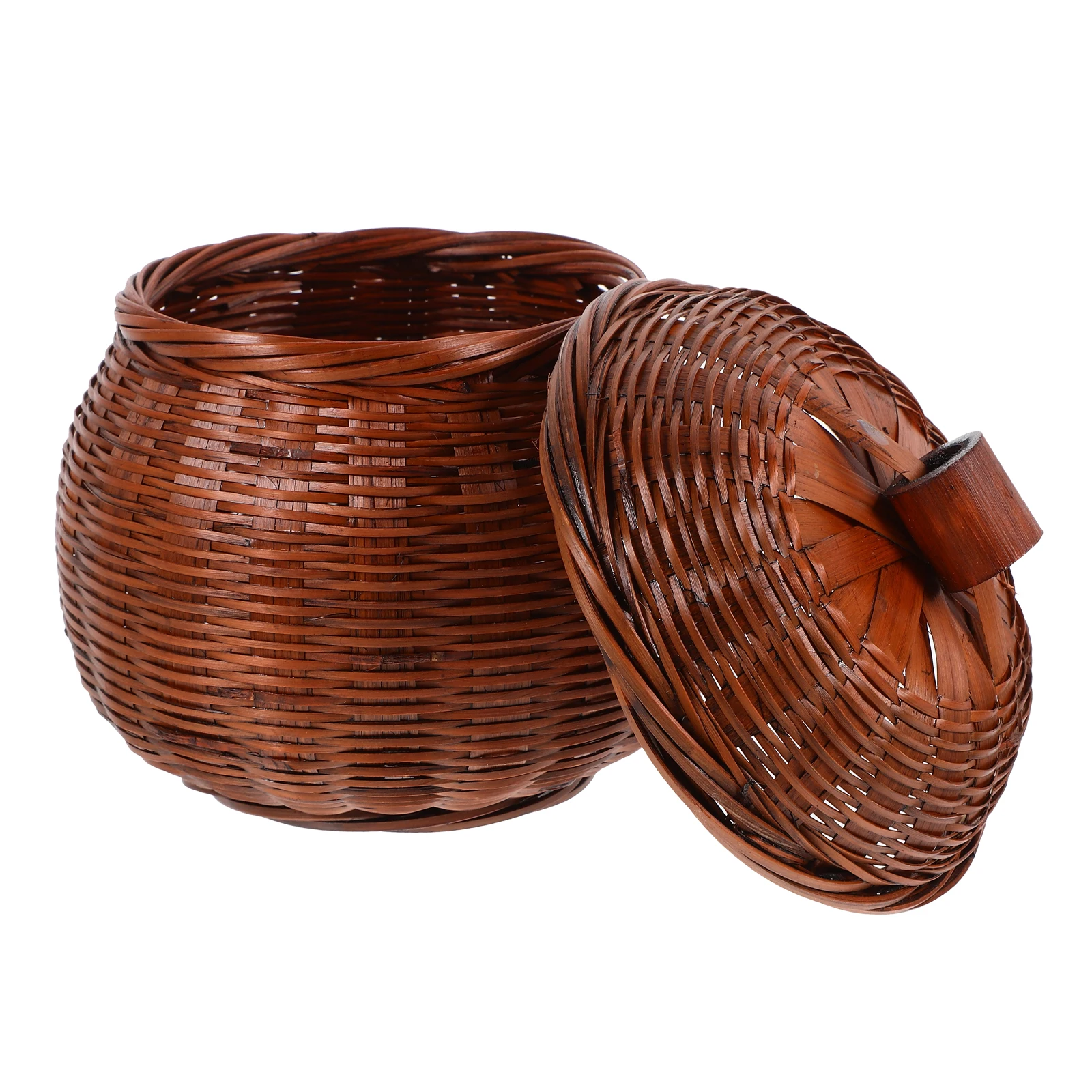 

Storage Basket Bamboo Box Small Baskets with Lids Bin Snack Organizer for Shelves
