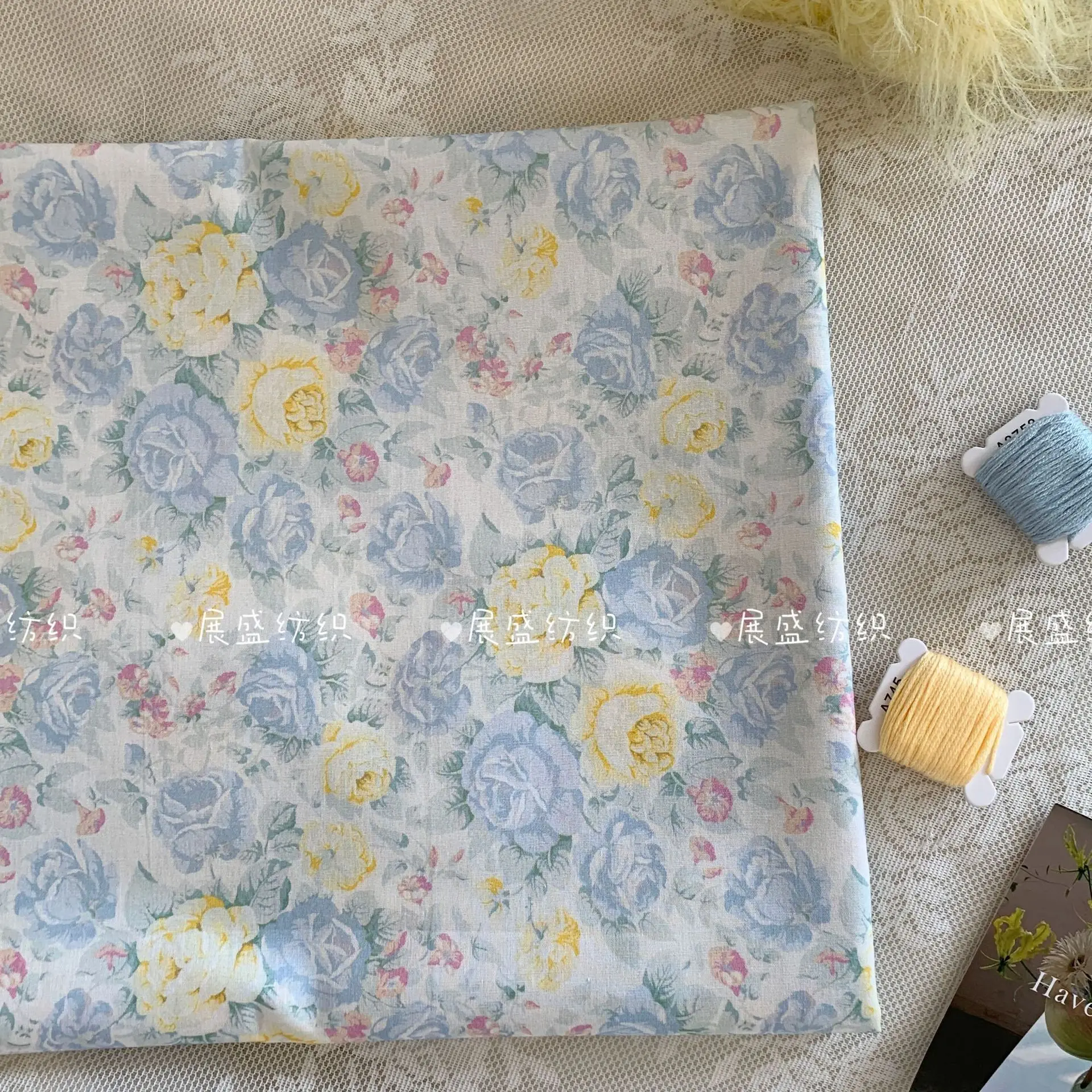 140x50cm Soft 40s Cotton Poplin Fabric Elegant Korean Floral Print for Dresses Shirts Bags and Children's Clothing Sewing Cloth