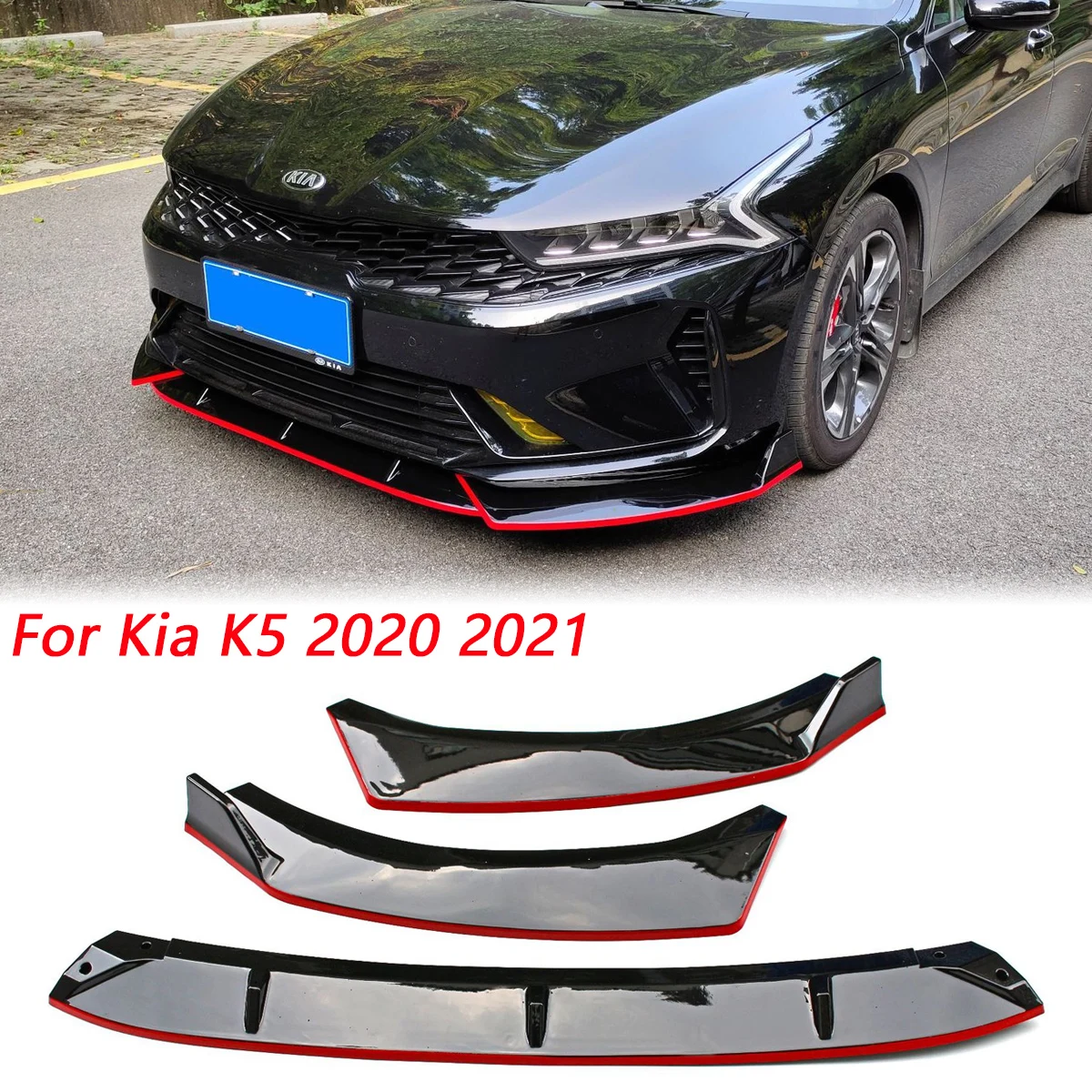 3PCS Front Bumper Lip Lower Spoiler Splitter Diffuser Body Kit Protector For KIA K5 2020-2021 Car Accessories Black Carbon Look