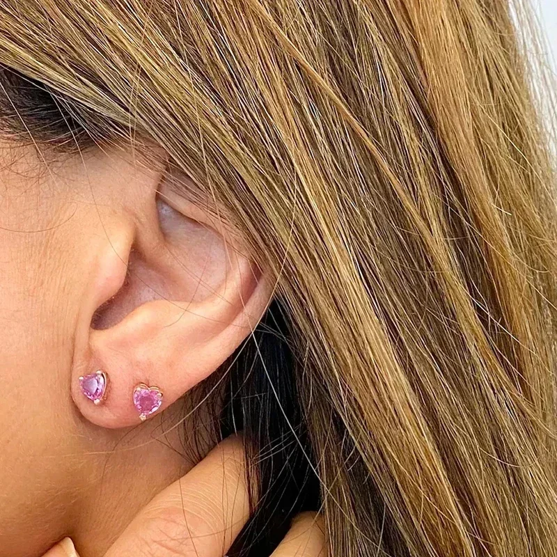 925 Sterling Silver Needle Sweet Cute Pink Zircon Hoop Earrings dla kobiet Wykwintne kolczyki wisiorek w kształcie serca Luksusowy prezent jubilerski — zdjęcie 4