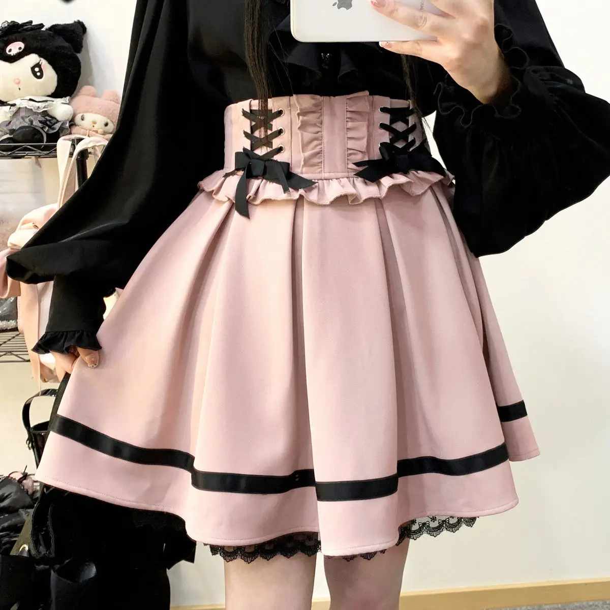 

NIGGEEY Original Japanese Bow Sweetheart Strap Skirt Women Double Layer Lace Pettiskirt Slim Waist Dress Female Korean Fashion