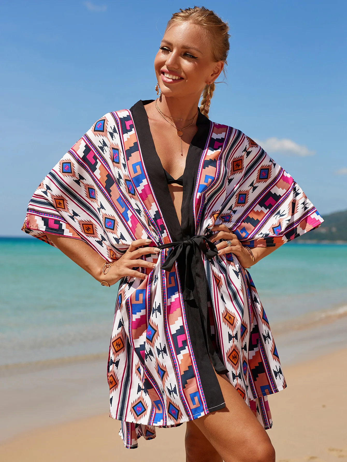 WeHello-damski kostium kąpielowy Boho plażowy Kimono Bikini, kardigan chroniąca przed słońcem, swobodny szal, letnia sukienka wakacyjna