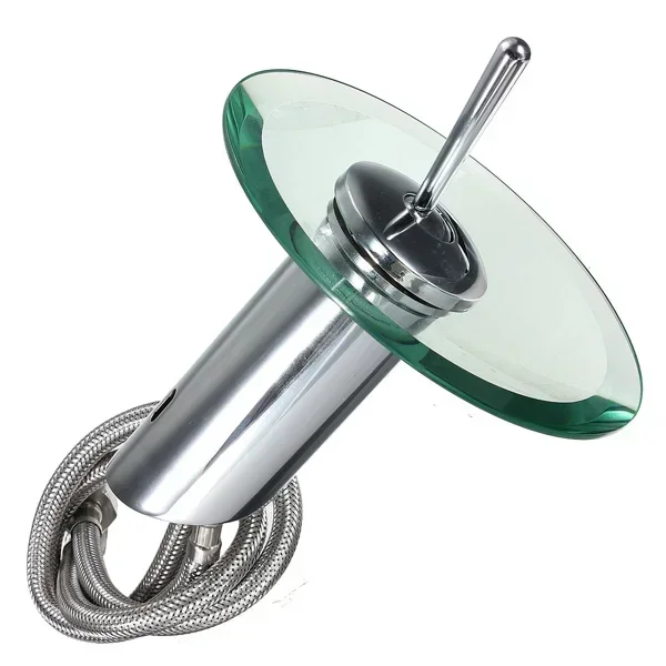 Chrome Polished Glass Edge Faucet Tap With Water Inlet Pipe Round Mixer Tap Bathroom Glass Waterfall Bathroom Basin Sink Faucet