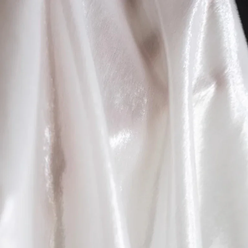 

White Glittery Needle Punched Velvet Fabric Smooth Draping Fine Stripe Texture High End Designer Clothing Material