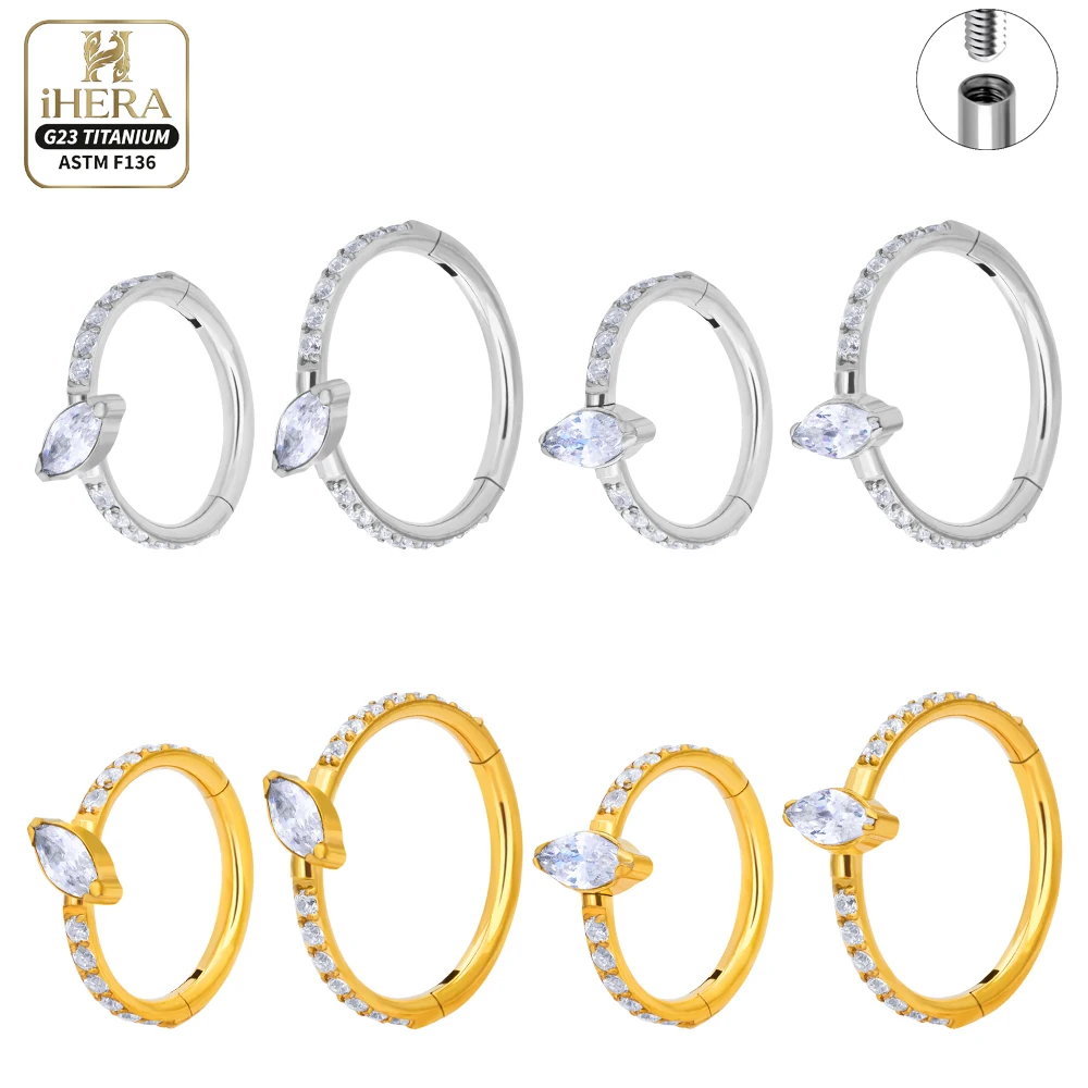 

ASTM F136 Titanium Marquise Gem Segment Clicker Nose Septum Daith Helix Cartilage Hoop Earring Wholesale Piercing Jewelry Piece
