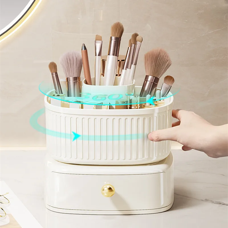 360° Rotating Organizer Makeup Cosmetic Desktop Storage Bucket Makeup Brush Holder Drawer Box Lipstick Pen Eyeshadow Organizer