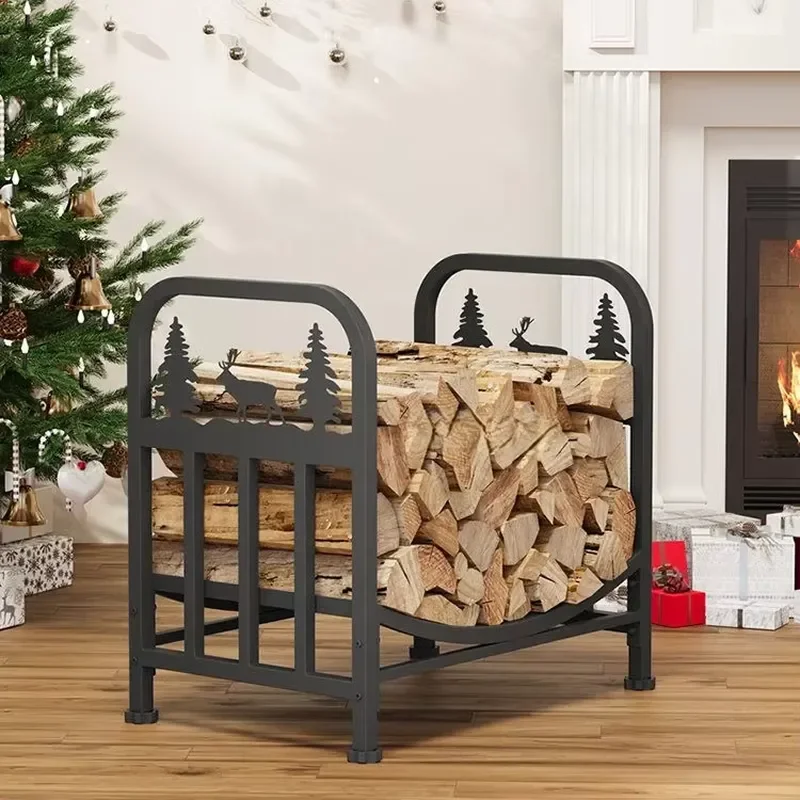 American Floor Standing Wrought Iron Firewood Storage Organizer Household Living Room Log Display Rack Wood Holder Decoration