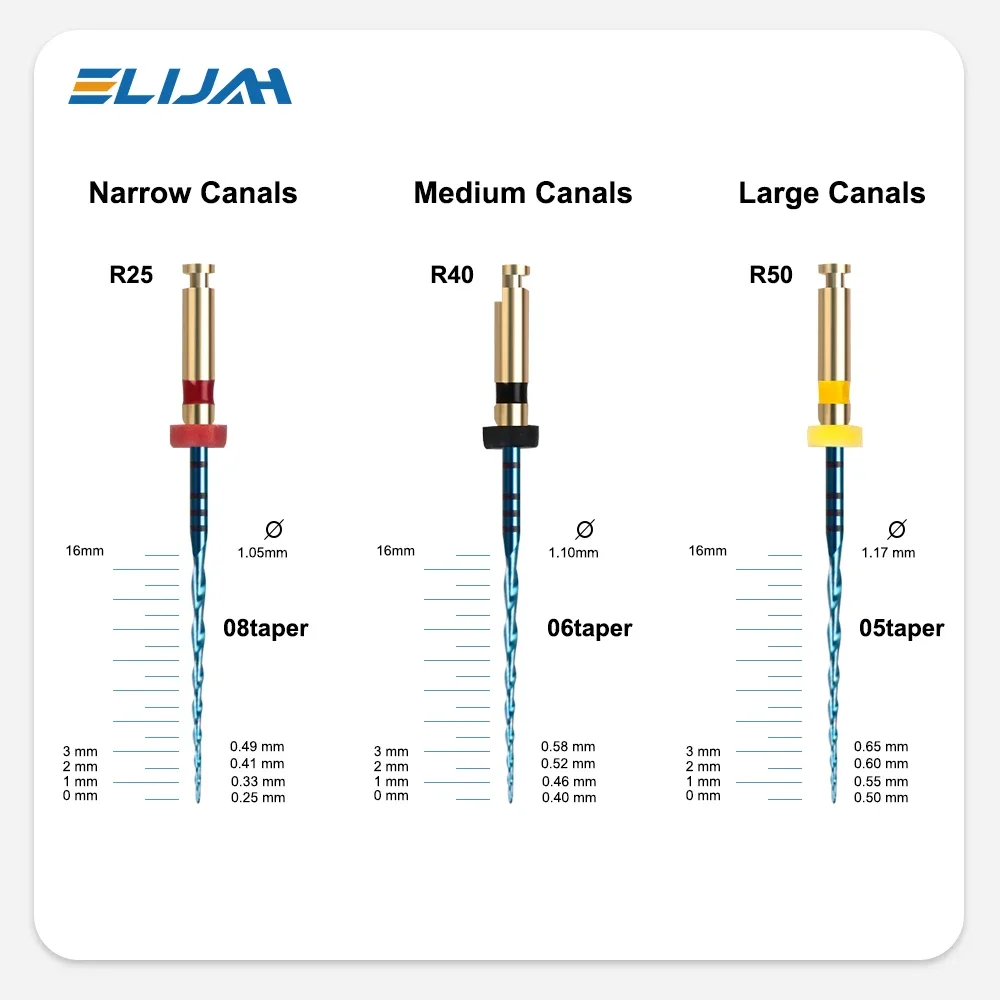 ELIJAH 6 قطعة/صندوق 21/25/31 مللي متر ملفات اللبية الزرقاء الترددية للأسنان R25/40/50 محرك واحد فقط يستخدم ملف قناة الجذر الدوارة Niti