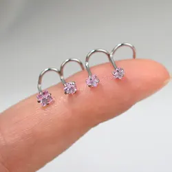1Pair 20G Surgical Steel Nose Stud Rings For Women Round Heart Star Square Crystal Zircon Screw Bend Nose Piercing Jewelry Gift