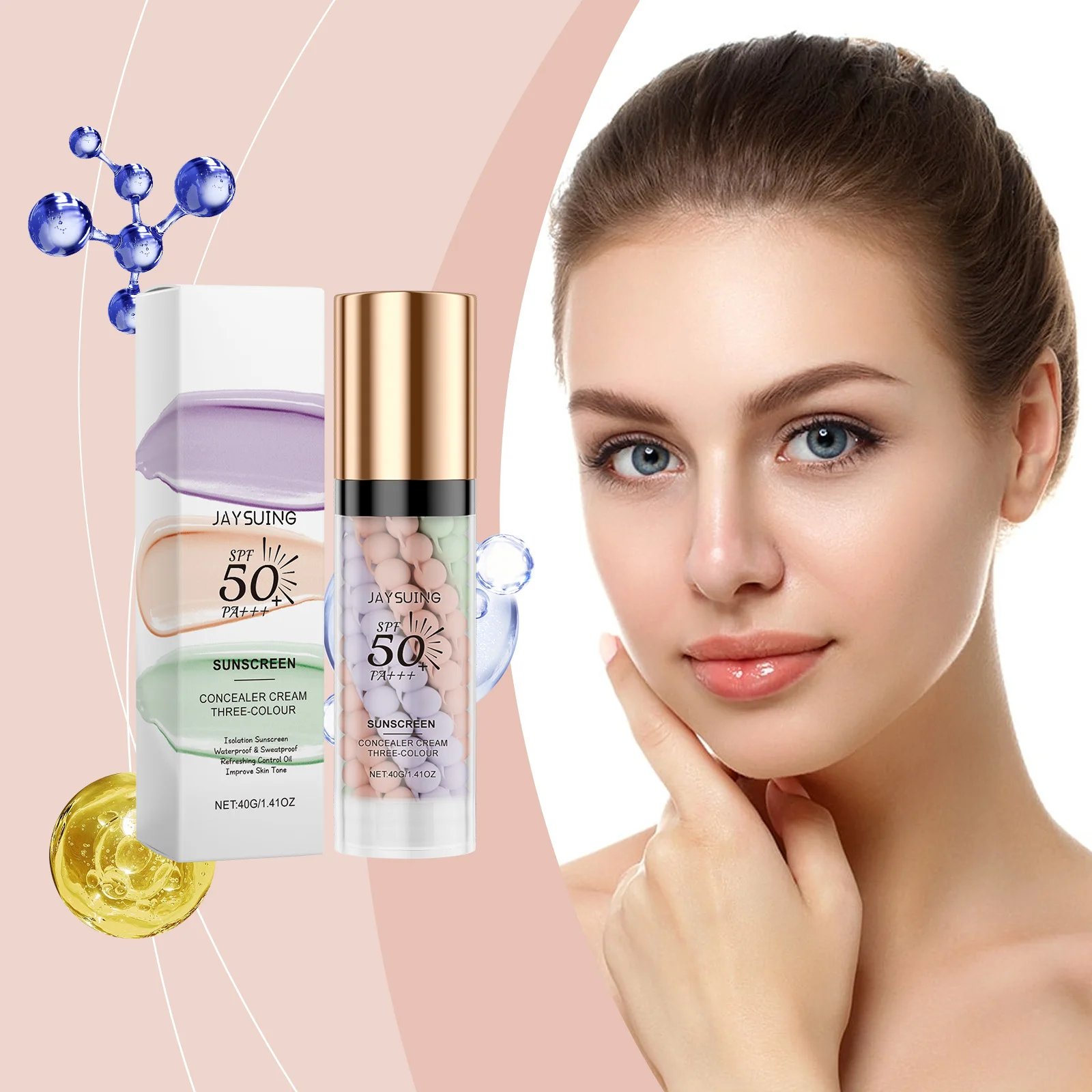 

Three-Color Primer Cover Blemishes Modify Fine Lines Even Skin Tone Facial Brighten Invisible Pores Moisturizing Isolation Cream