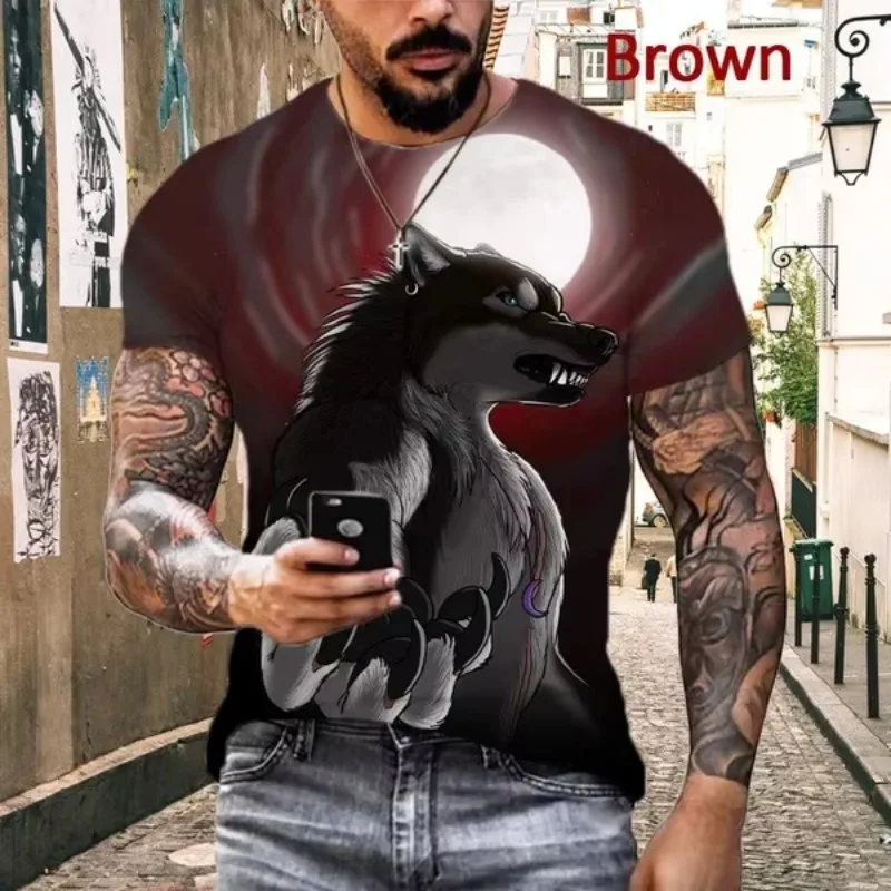 Fashion Casual Men's Werewolf Vampire 3D Print T-shirt Hip-hop Harajuku Street Personality Oversized T-shirt Short-sleeved Tops