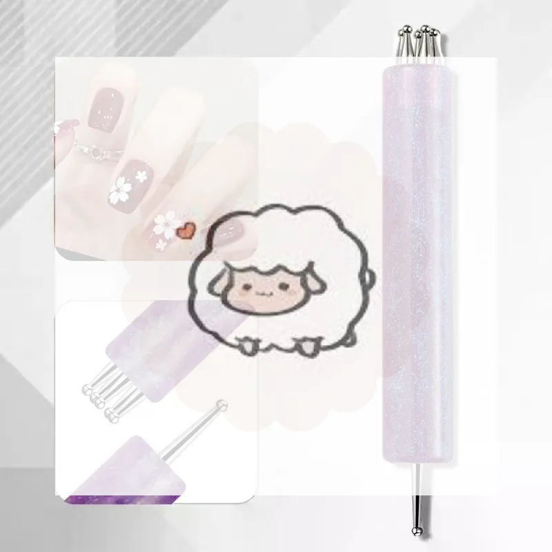 Double End Nail Dotting Pen Five Petal Flower Design Easy Operate Manicure Drawing Tool for Home DIY Nail Art Making