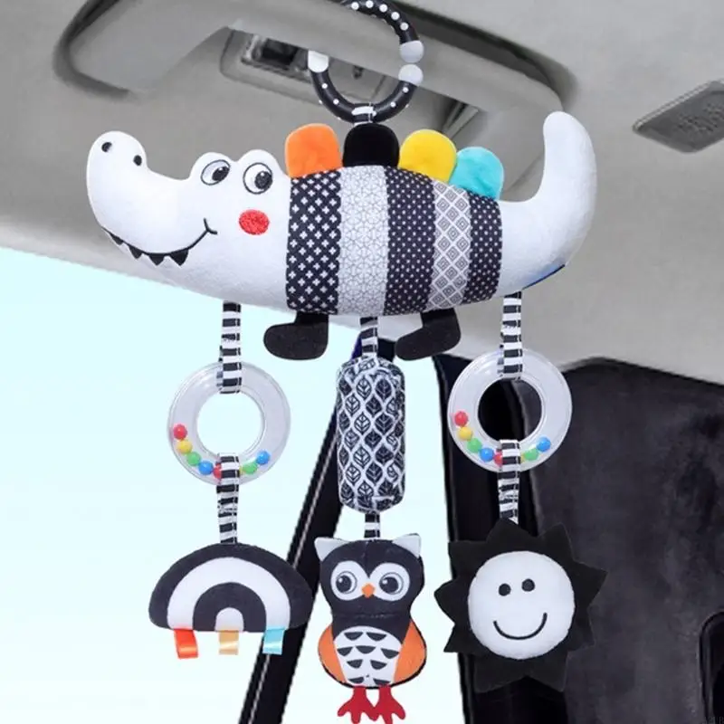 Poussette lavable en Machine pour bébé, jouet Mobile Animal blanc pour le développement visuel, Texture en peluche douce